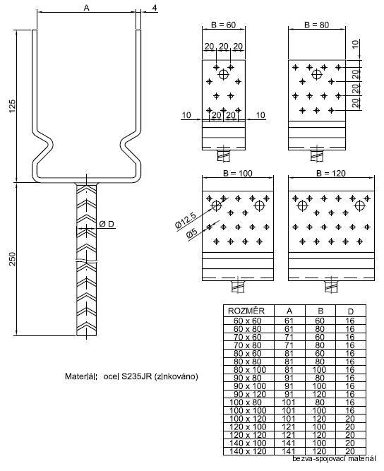 Kotevní patka do betonu 100x100 mm BV/T 14-04