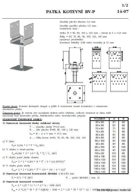 Kotevní patka BV/T 14-07 60x80 mm stavitelná