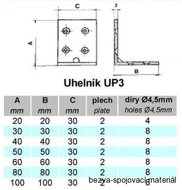 Úhelník nábytkový UP3 30x50x50 mm zinek bílý