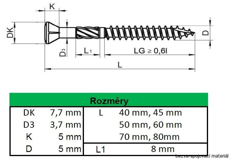 Vrut pro terasy 4x40/24 nerez C1 AISI 410, čočkovitá hlava, TORX