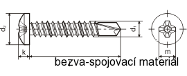 Samovrtný šroub TEX DIN 7504 N 2,9x16 mm, půlkulatá hlava, zinek bílý