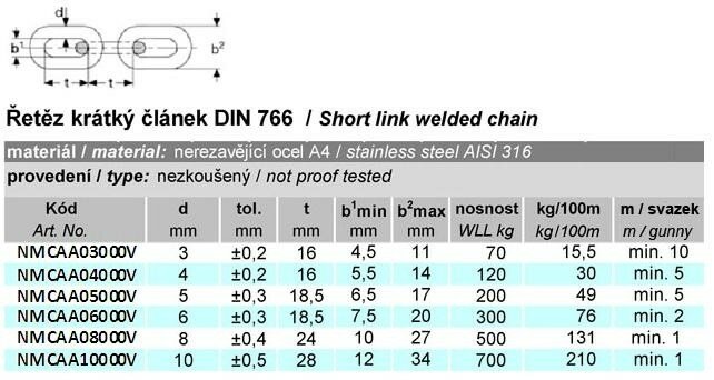Řetěz DIN 766 svazek 6mm, ZB