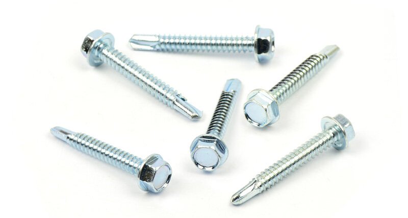 Samovrtný šroub do plechu 6,3x50 mm DIN 7504 K šestihranná hlava, zinek bílý