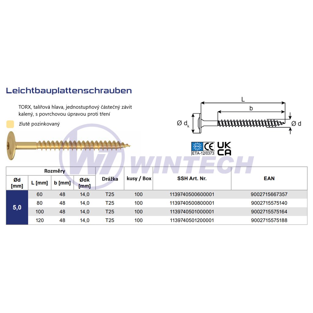 Vrut pro dřevostavbu GPR /STARDRIVE/ 5x60 mm, talířová hlava, zinek žlutý