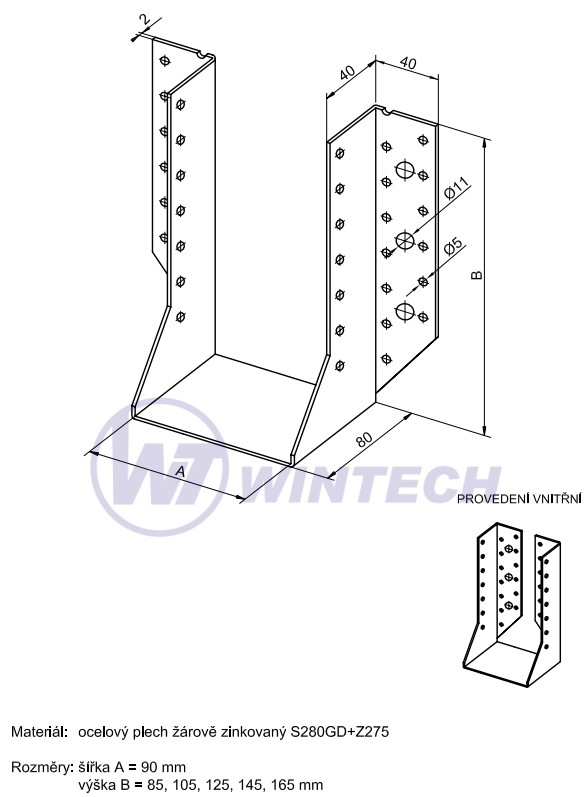Třmen vnitřní 11-26/165 BV/T 90x165,ZAR