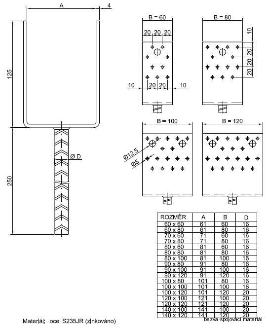 Kotevní patka do betonu 100x120 mm BV/T 14-02
