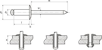 Trhací nýt hliník - ocel 4,8x10 mm plochá hlava