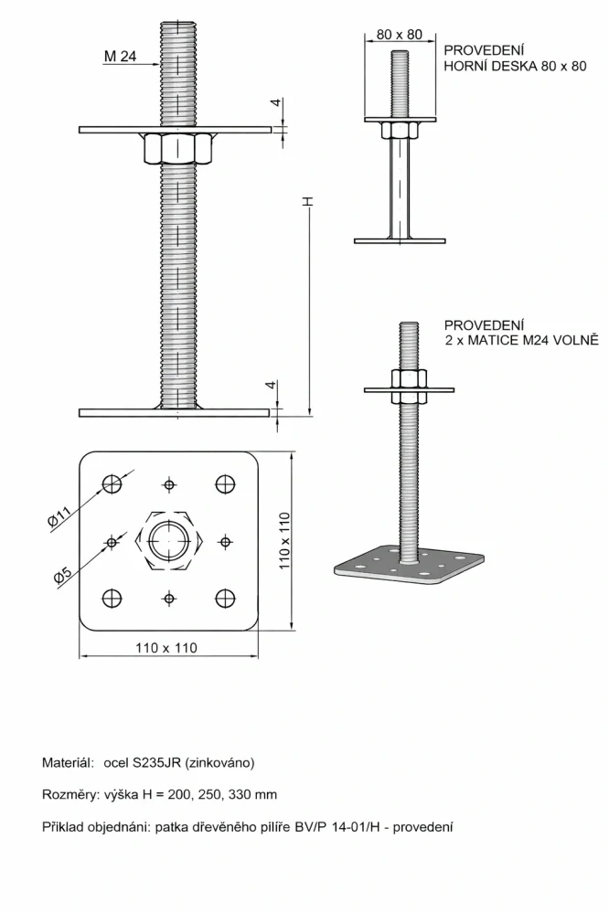 Patka dř. pilíře BV/P 14-09/200,110x110, M20