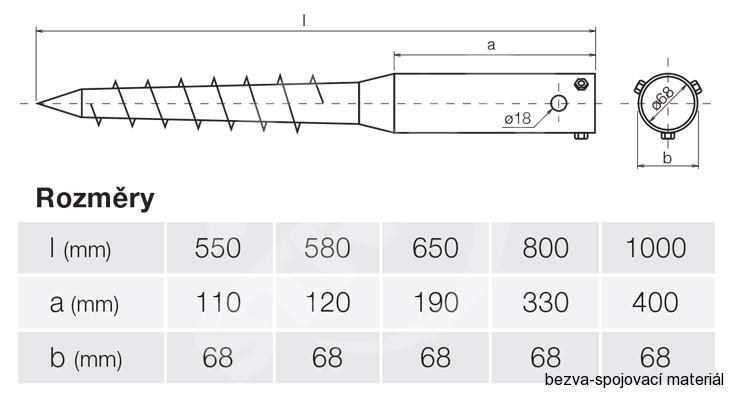 Zemní vrut kruhový 68x1000 mm – na pergoly a ploty (bez betonování)