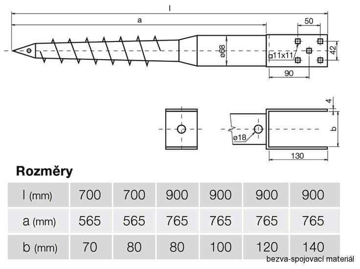 Zemní vrut U 120×900 mm – na pergoly a ploty (bez betonování)